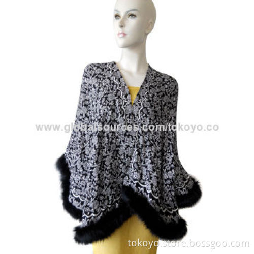 Jacquard fashionable shawl with feather edges, made of wool and acrylic, diameter 130cm